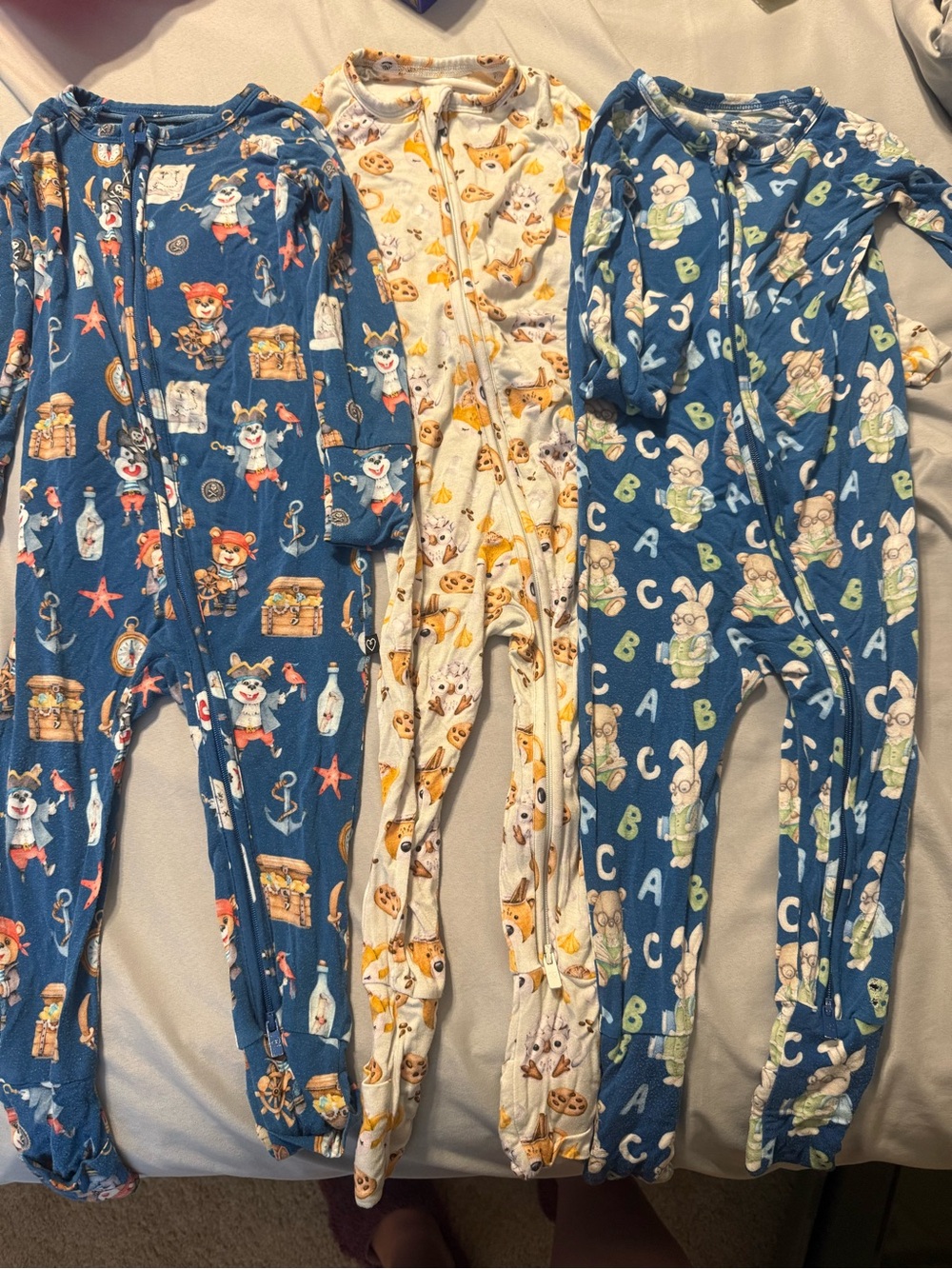 Lev Baby 12-18 mo set of 3 bamboo “poppy” zippy romper convertible pajamas.